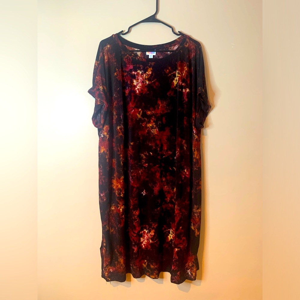 LuLaRoe Women's Midi Dress - Black and Red Tie-Dye